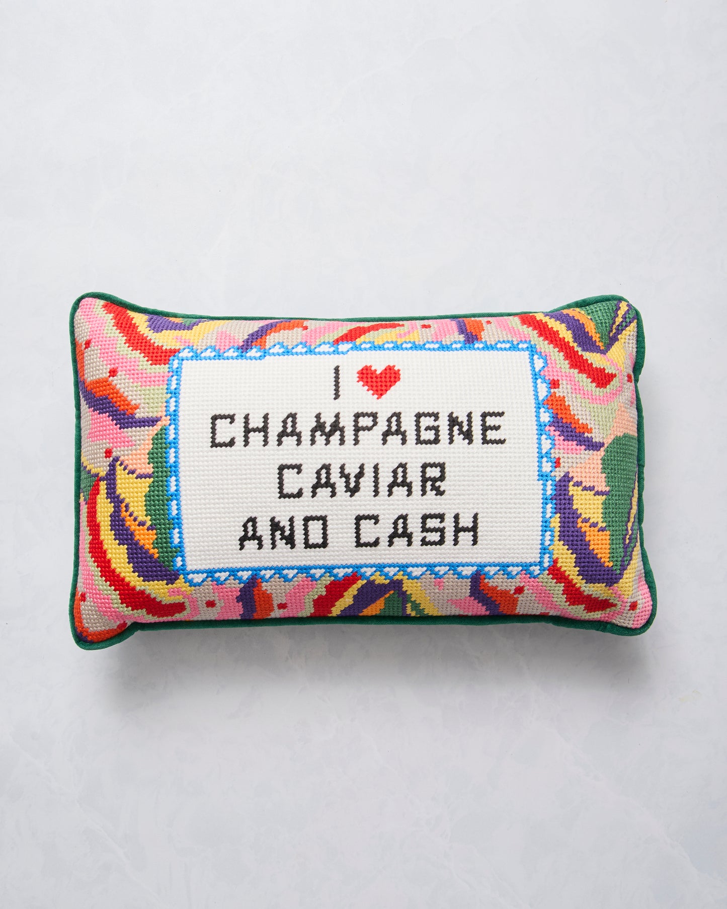 Caviar and Cash - Furbish Studio Needlepoint Pillow - Multi - Printfresh