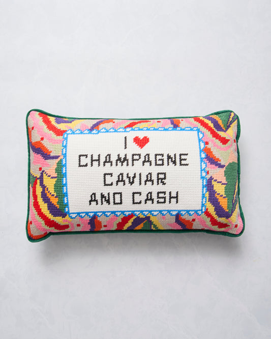 Caviar and Cash - Furbish Studio Needlepoint Pillow - Multi - Printfresh