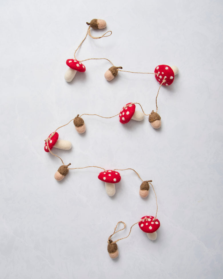 Mushroom and Acorn Felt Garland - Printfresh