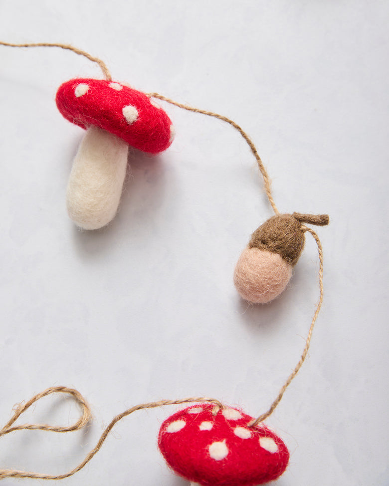 Mushroom and Acorn Felt Garland - Printfresh