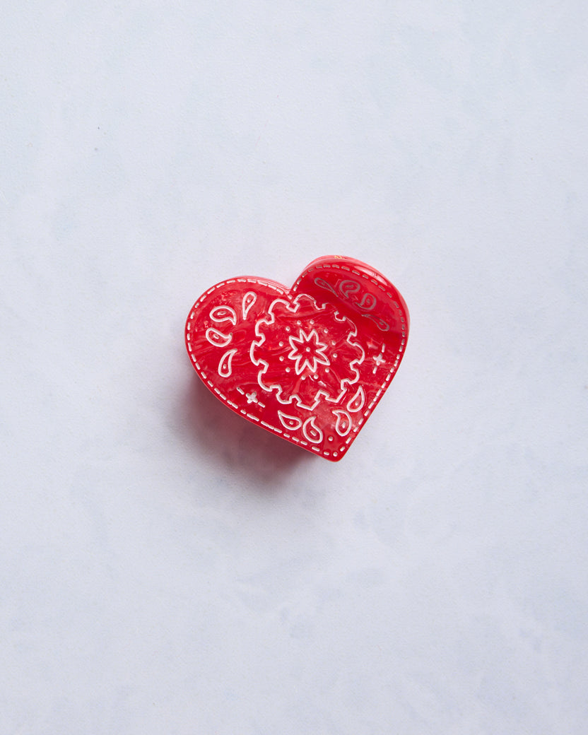 Red Paisley - Hand Painted Heart Claw Hair Clip - Printfresh