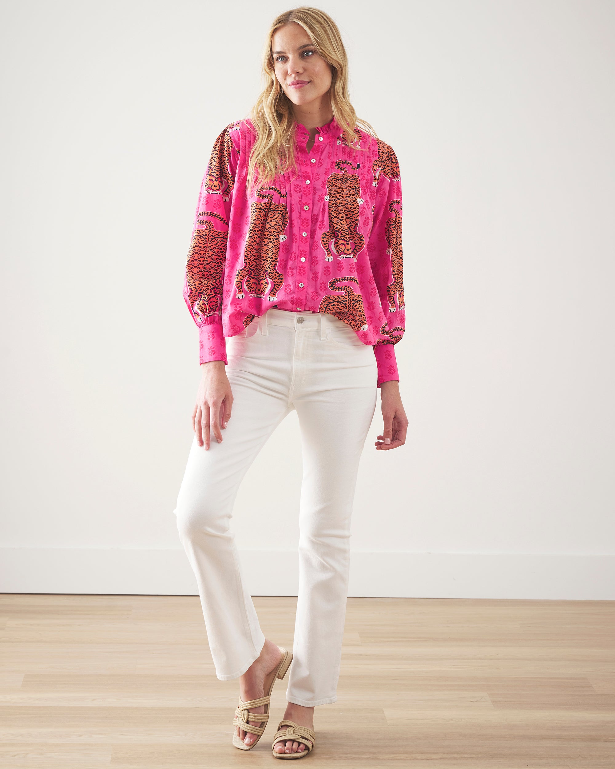 Siberian Stripes - On a Whim Blouse - Neon Rose - Printfresh