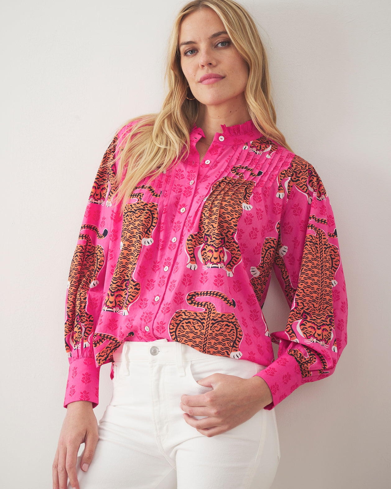 Siberian Stripes - On a Whim Blouse - Neon Rose - Printfresh