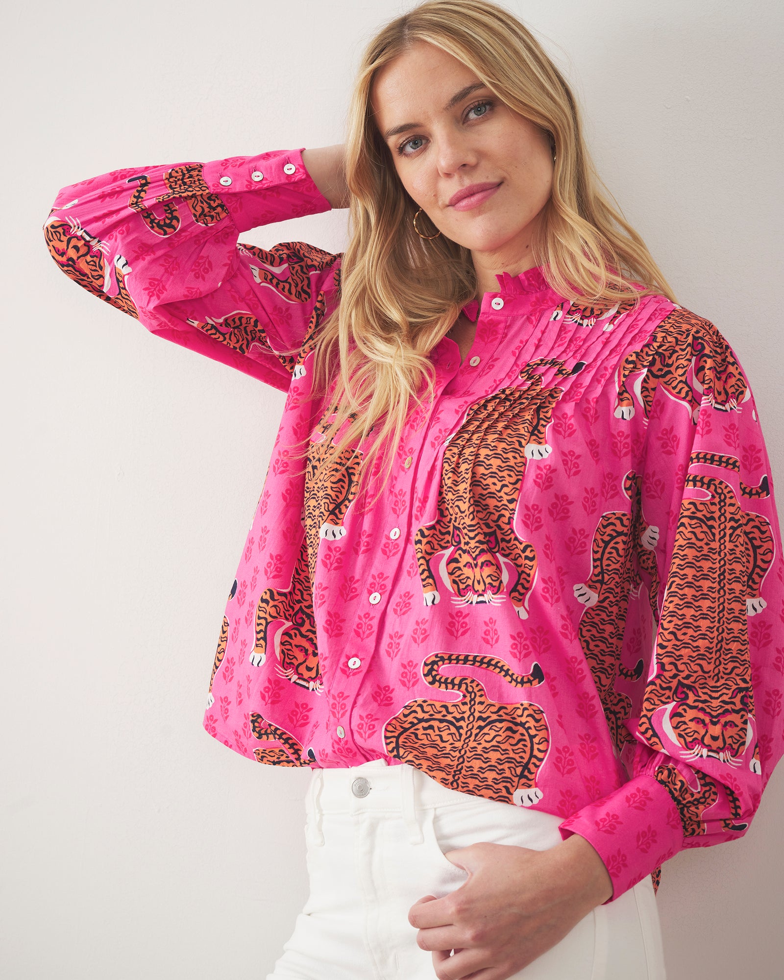 Siberian Stripes - On a Whim Blouse - Neon Rose - Printfresh