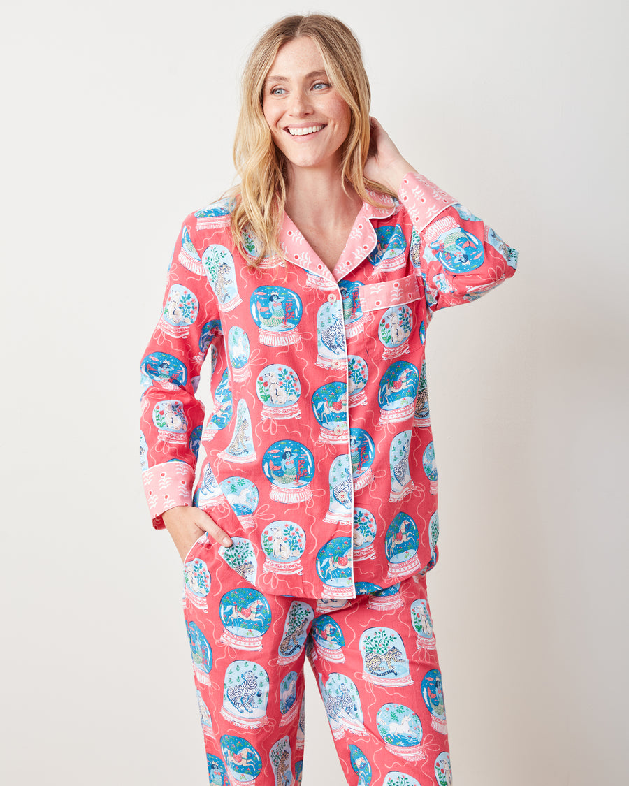Snow Globe Magic - Lightweight Flannel Long PJ Set - Red Ribbon - Printfresh