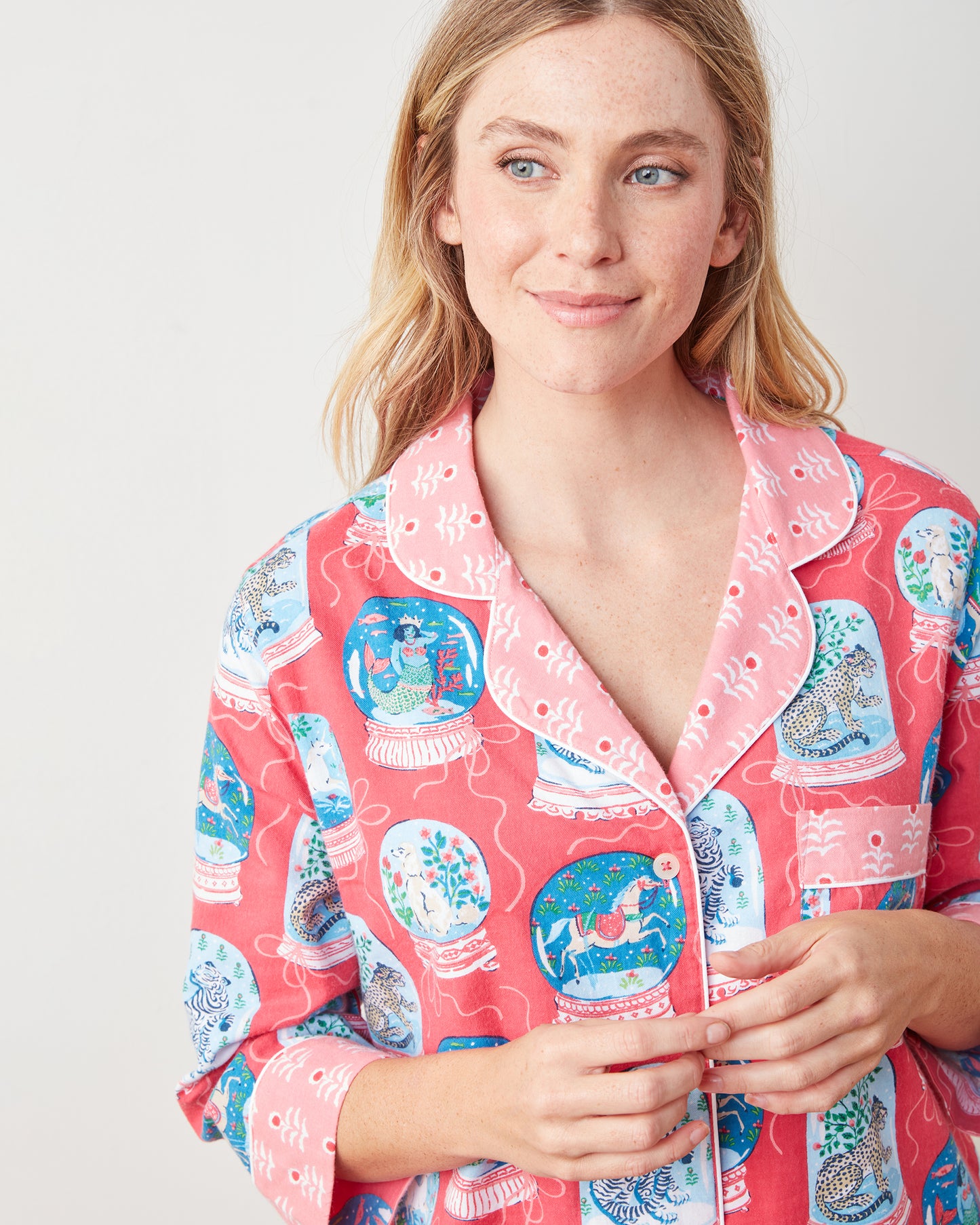 Snow Globe Magic - Lightweight Flannel Sleep Shirt - Red Ribbon - Printfresh