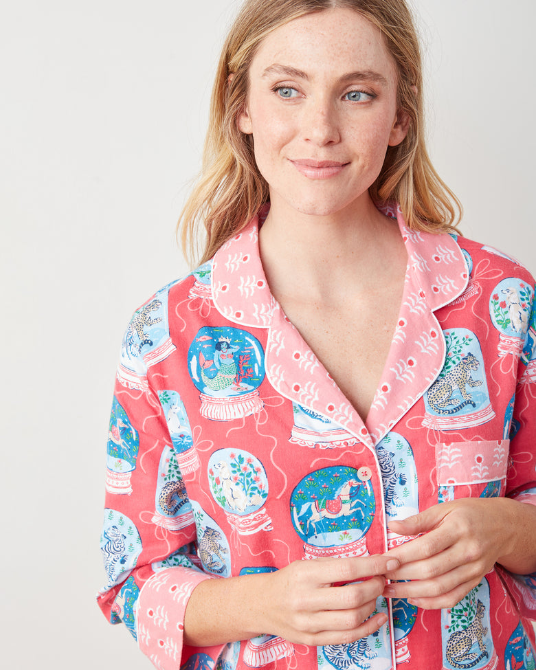 Snow Globe Magic - Lightweight Flannel Sleep Shirt - Red Ribbon - Printfresh