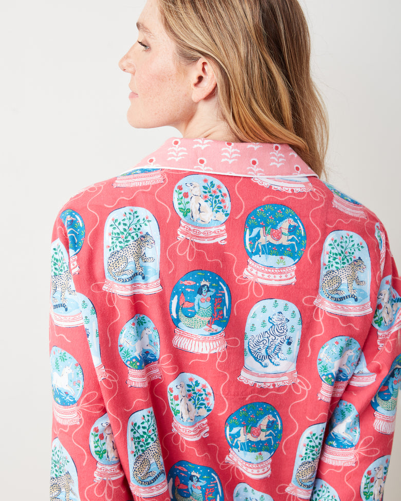 Snow Globe Magic - Lightweight Flannel Sleep Shirt - Red Ribbon - Printfresh