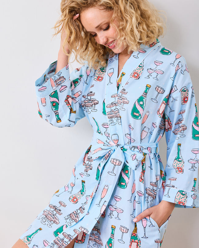 Champagne Tower - Women's Organic Cotton Getting Ready Robe - Soft Blue ...