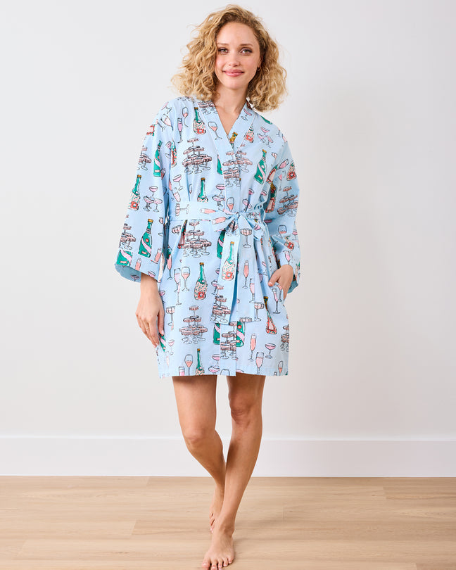 Champagne Tower - Women's Organic Cotton Getting Ready Robe - Soft Blue ...
