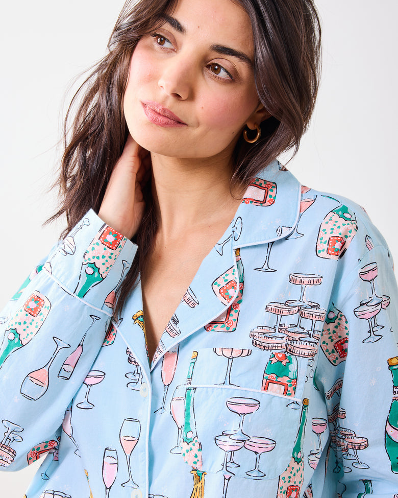Champagne Tower - Long PJ Set - Soft Blue - Printfresh