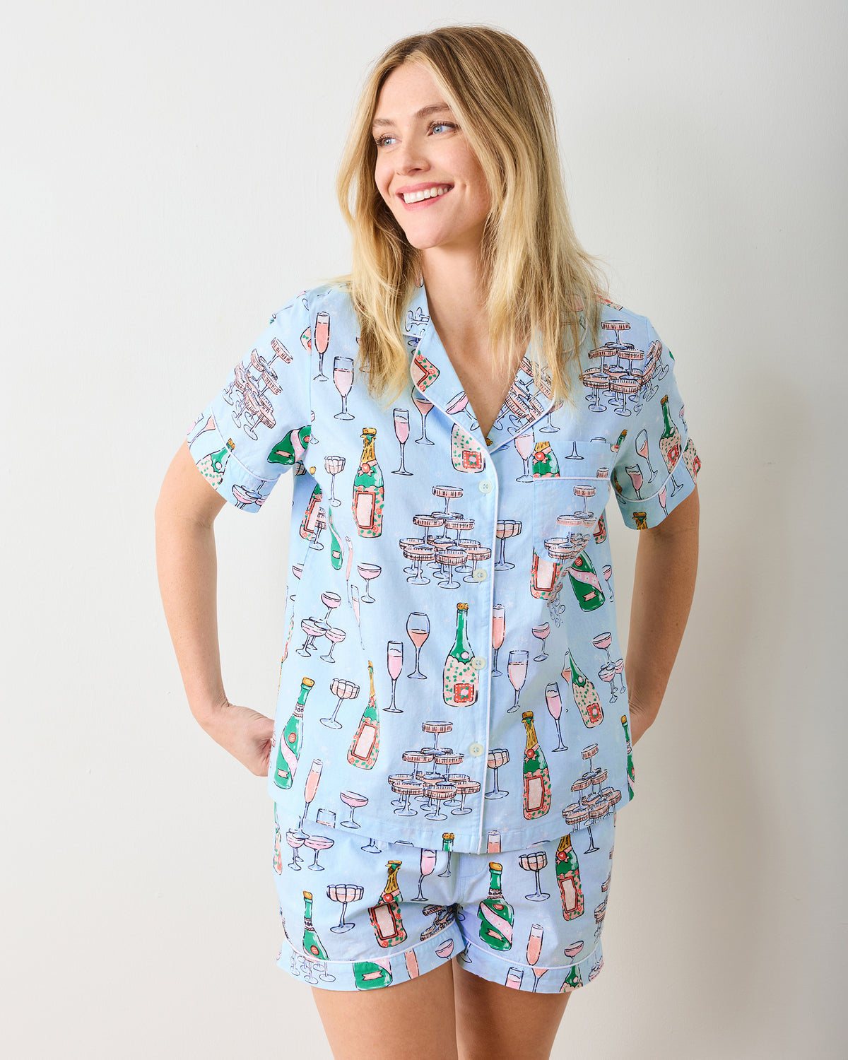 Champagne Tower - Short PJ Set - Soft Blue - Printfresh