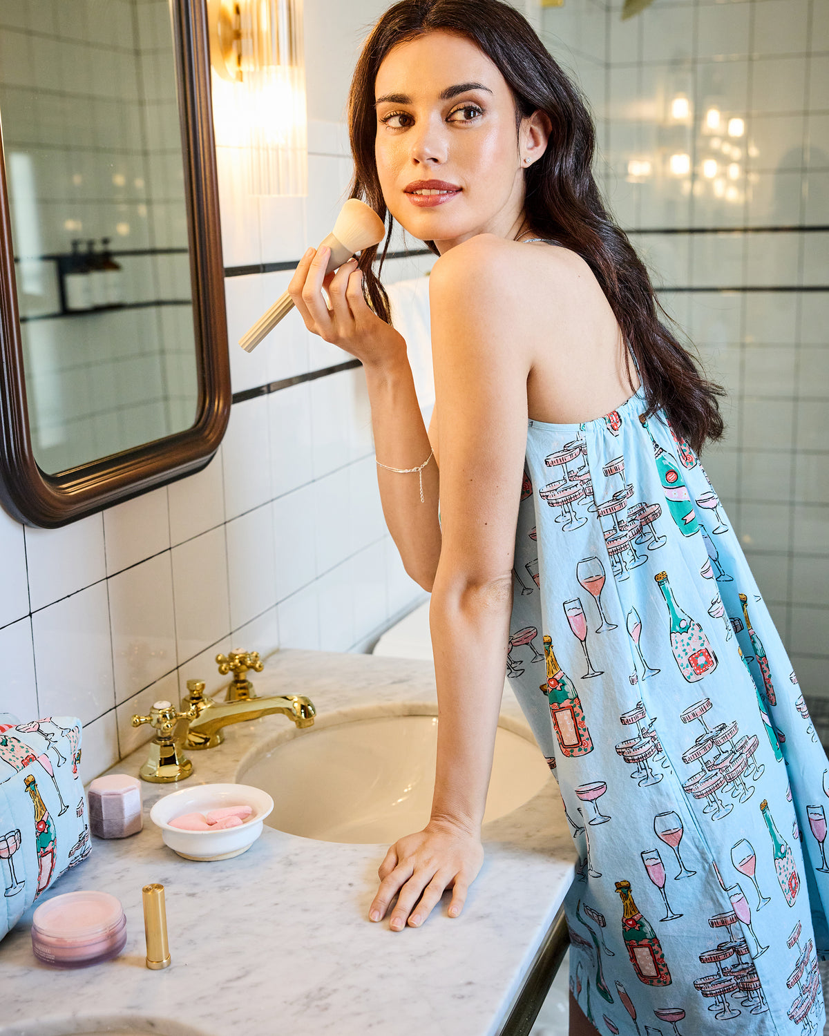 Champagne Tower - Cami Nightgown - Soft Blue - Printfresh