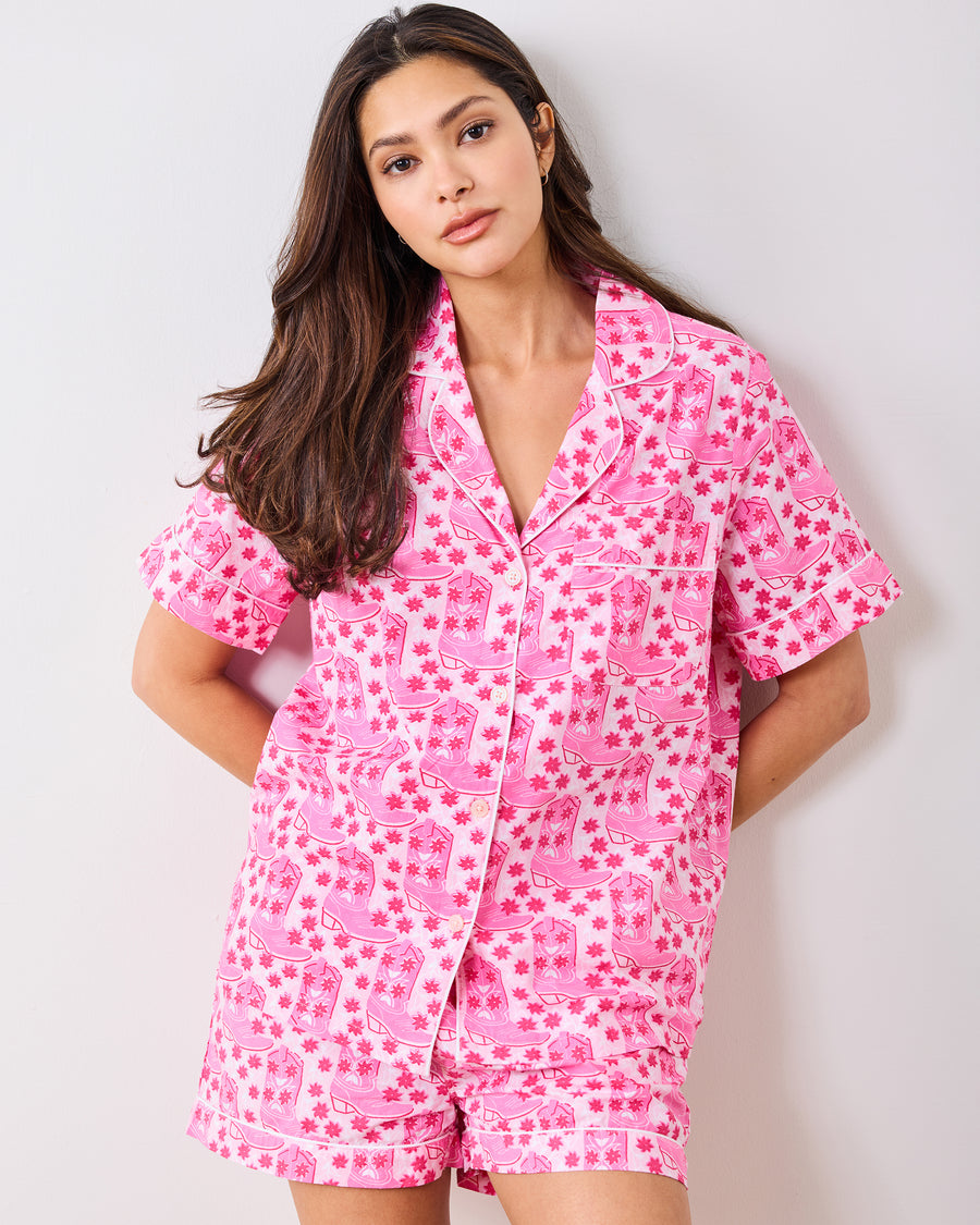 Rhinestone Cowgirl - Short PJ Set - Party Pink