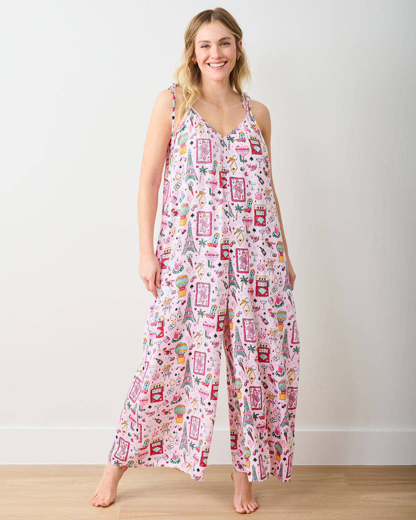 Viva Las Vegas - Eco Satin Jaipur Jumpsuit - Lucky Pink - Printfresh