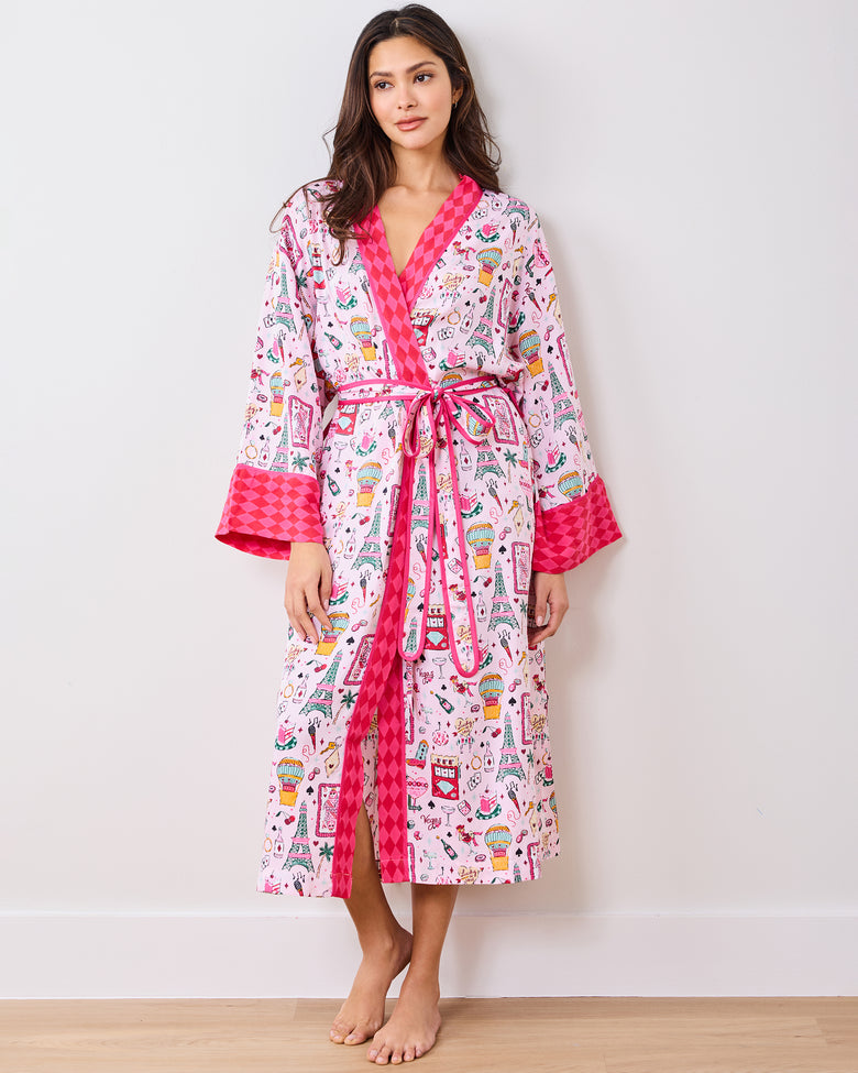 Viva Las Vegas - Eco Satin Robe - Lucky Pink - Printfresh