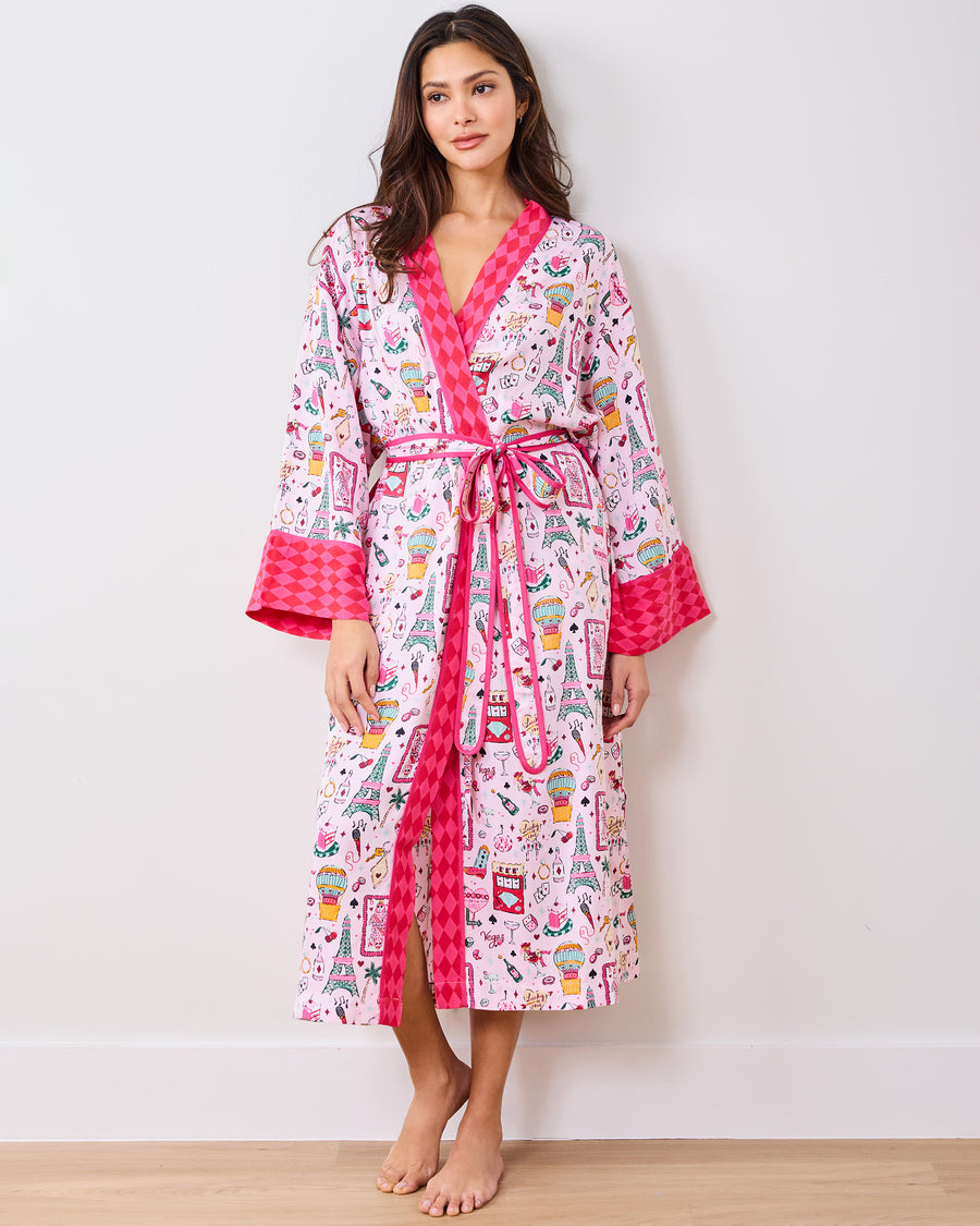 Viva Las Vegas - Eco Satin Robe - Lucky Pink - Printfresh