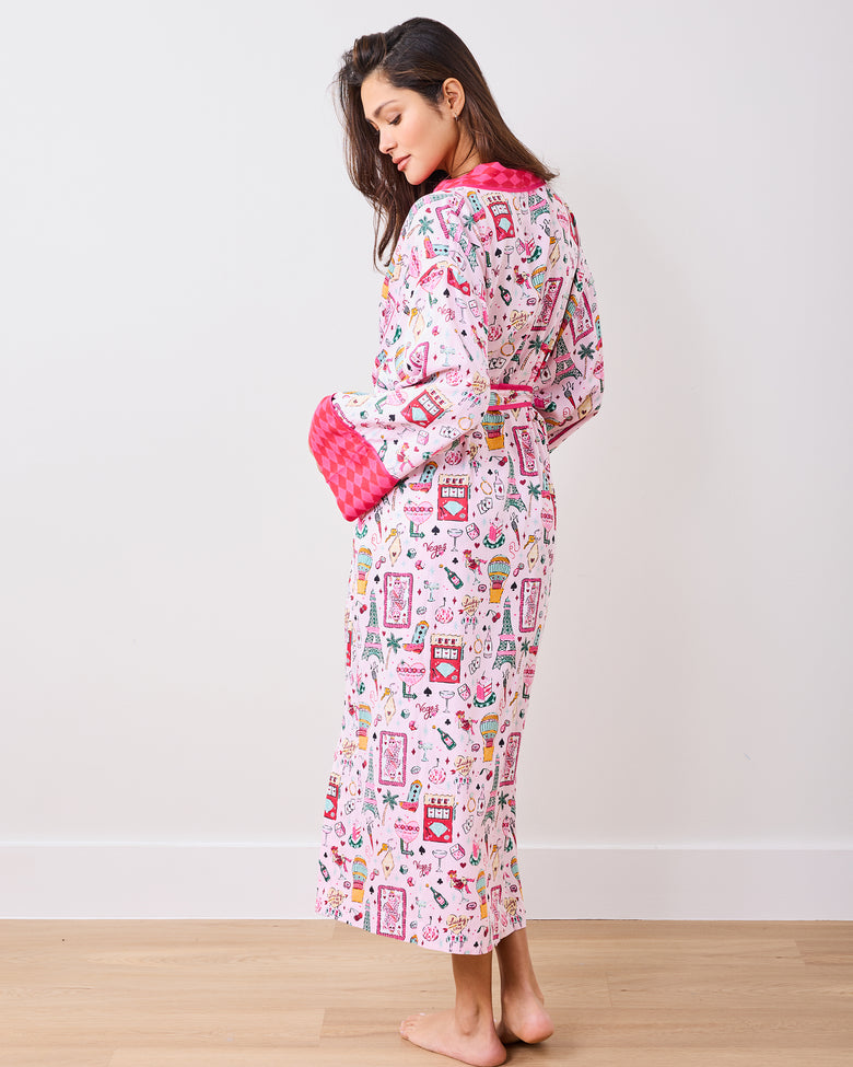 Viva Las Vegas - Eco Satin Robe - Lucky Pink - Printfresh
