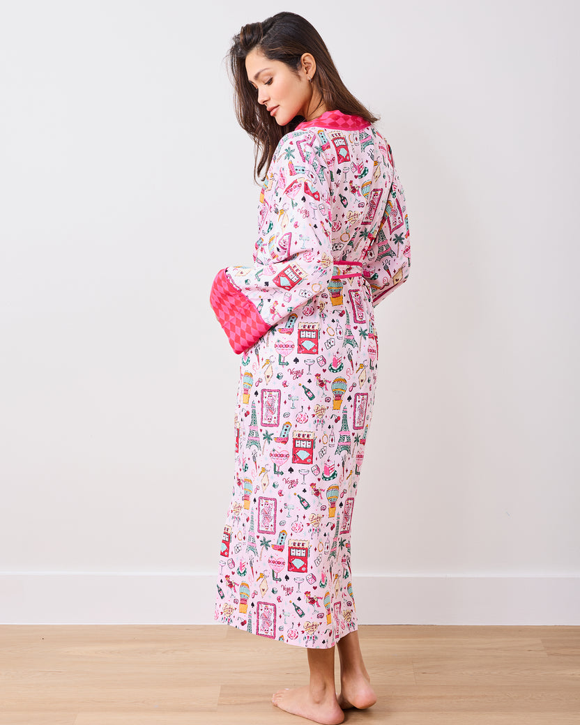 Viva Las Vegas - Eco Satin Robe - Lucky Pink - Printfresh