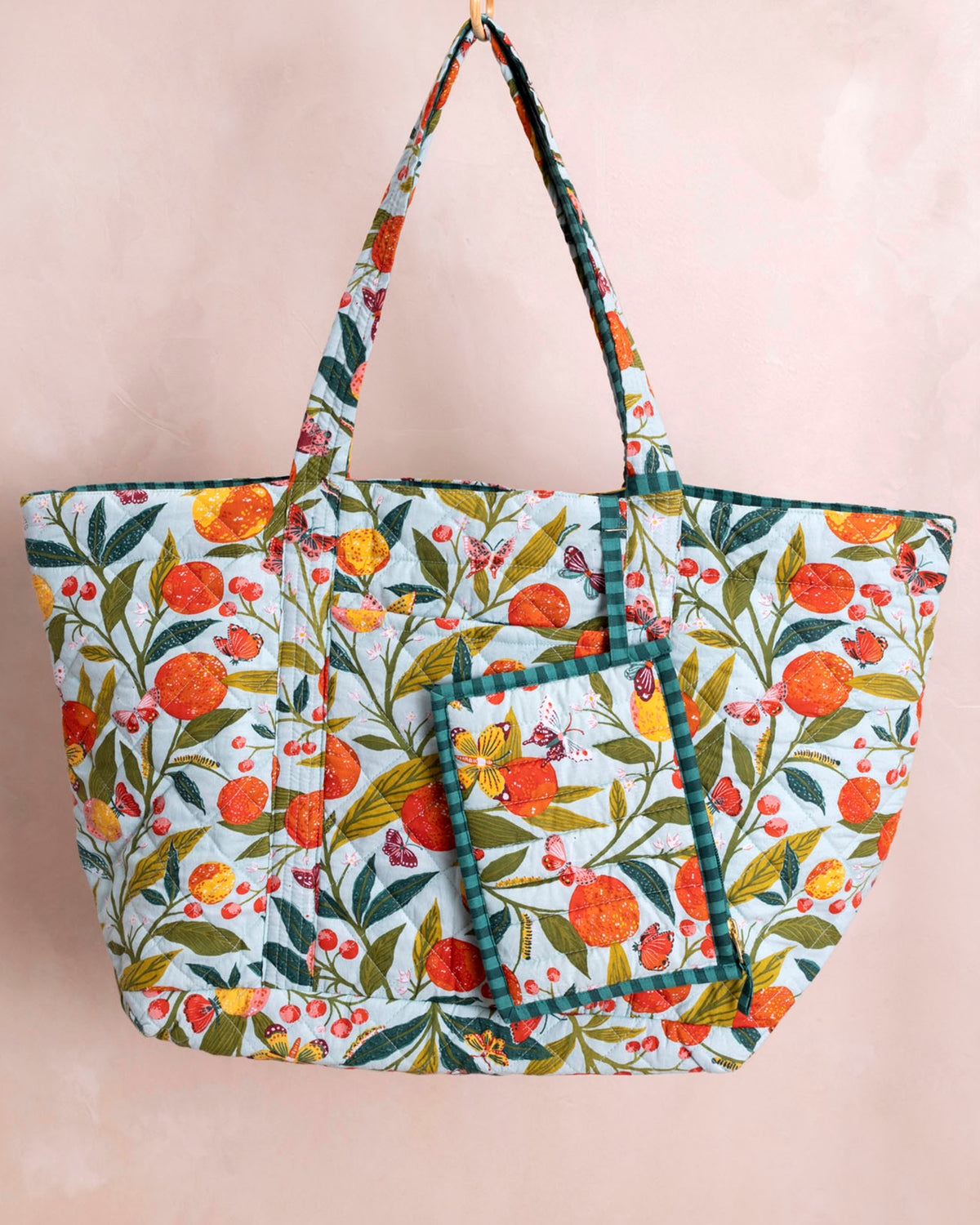 Butterfly Grove - Weekend Bag With Pouch - Soft Blue - Printfresh
