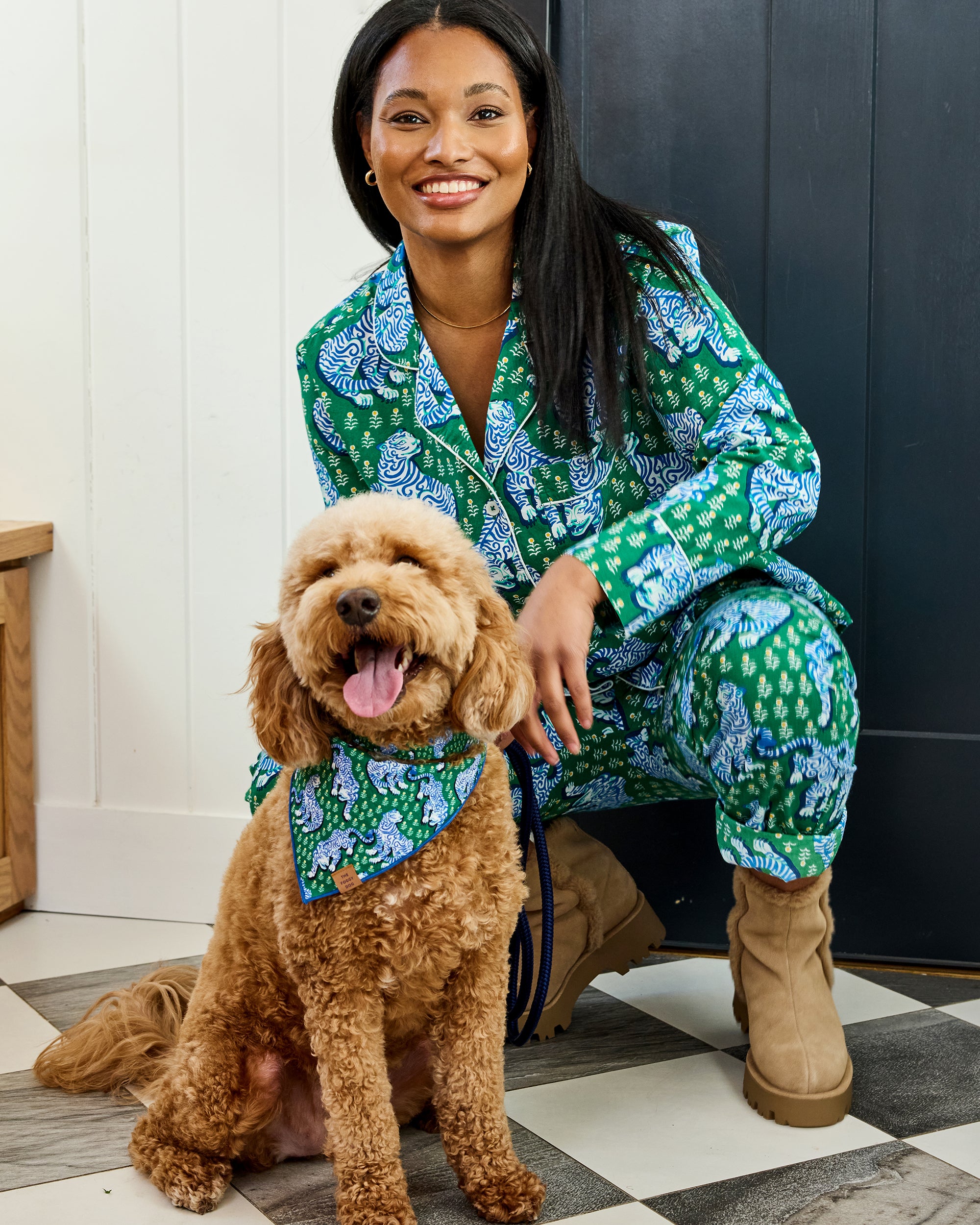 Tiger Queen - Organic Cotton Long Sleeve Pajama Set - Jade