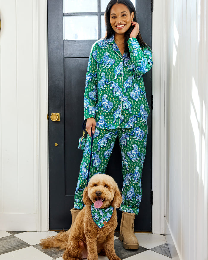 Tiger Queen Organic Cotton Long Sleeve Pajama Set Jade