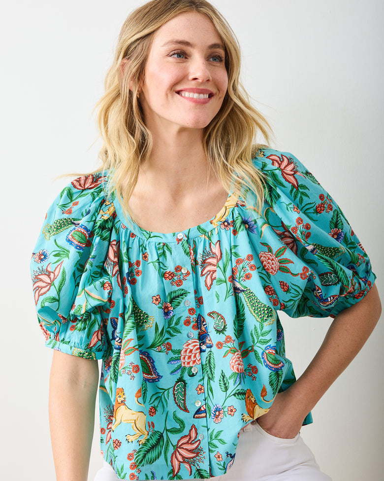 Garden District - Gilmore Blouse - Caribbean Blue - Printfresh
