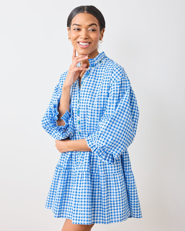 Garden Gingham - Rosalita Dress - Soft Blue - Printfresh