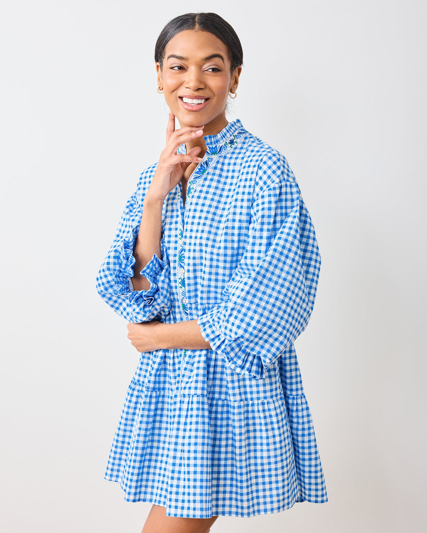 Garden Gingham - Rosalita Dress - Soft Blue - Printfresh