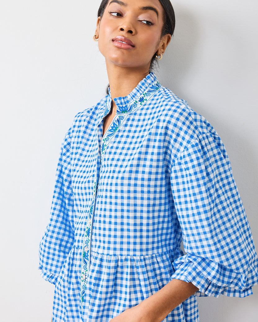 Garden Gingham - Rosalita Dress - Soft Blue - Printfresh