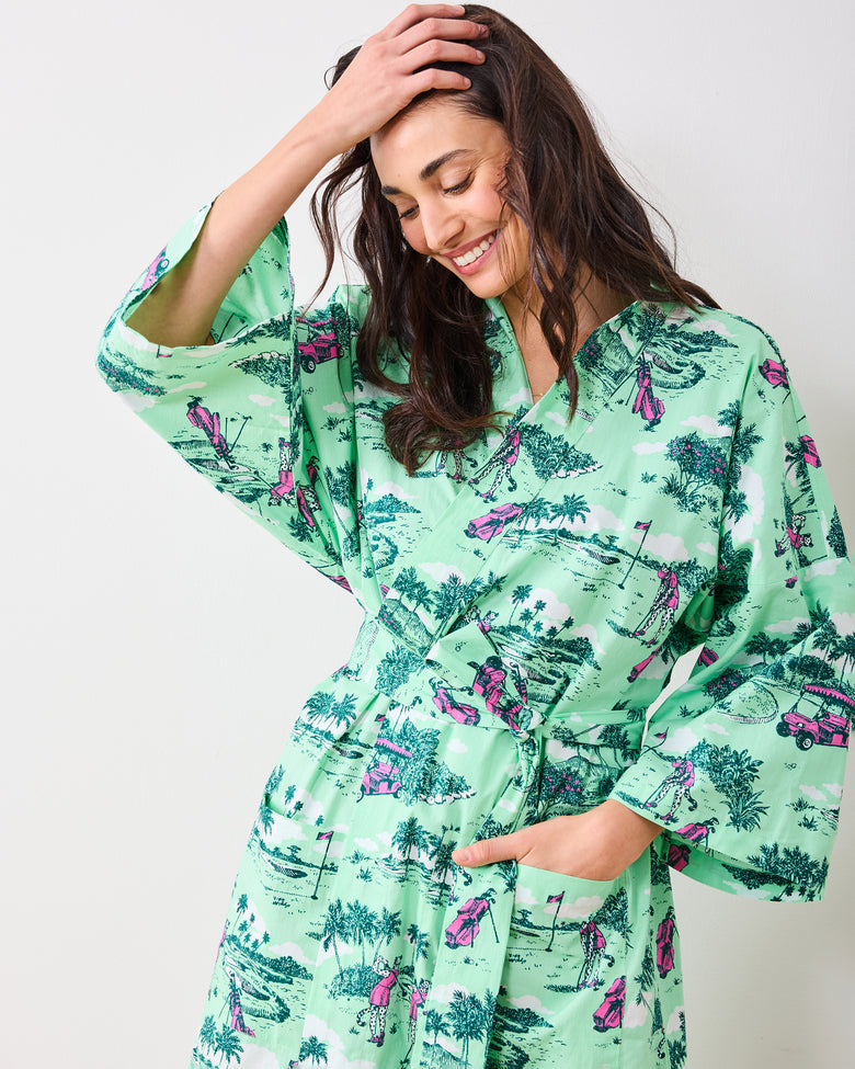 Golf Toile - Women's Organic Cotton Long Robe - Putting Green Printfresh Golf Toile - Women's Organic Cotton Long Robe - Putting Green Printfresh