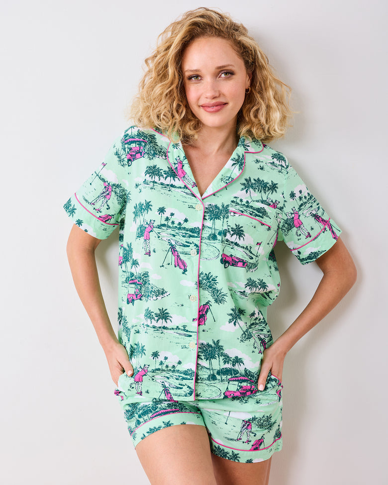 Golf Toile - Petite Short PJ Set - Putting Green - Printfresh