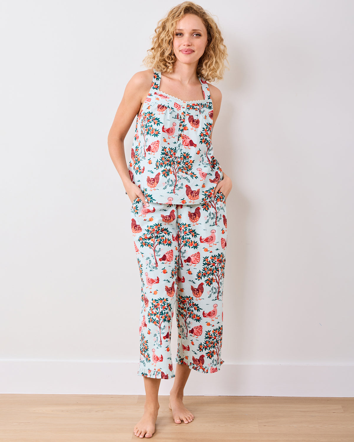 Hen House - Back to Bed Cropped Pant Set - Soft Blue - Printfresh