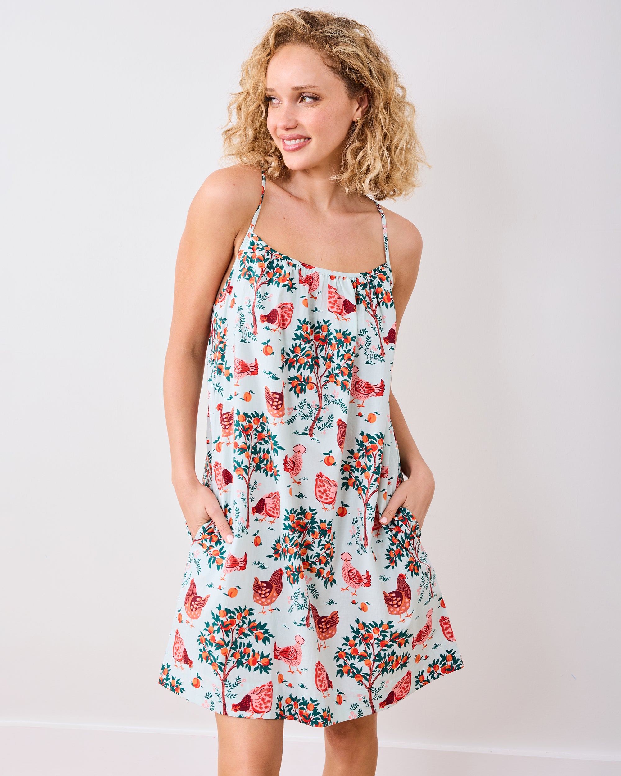 Hen House - Women's Organic Cotton Cami Nightgown - Soft Blue