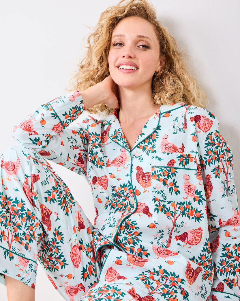 Hen House - Petite Long PJ Set - Soft Blue - Printfresh
