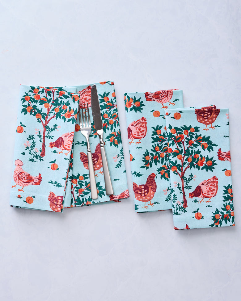 Hen House - Dinner Napkins Set Of 4 - Soft Blue - Printfresh