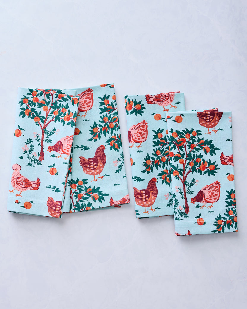 Hen House - Dinner Napkins Set Of 4 - Soft Blue - Printfresh