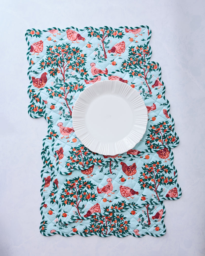 Hen House - Placemats Set Of 4 - Soft Blue - Printfresh