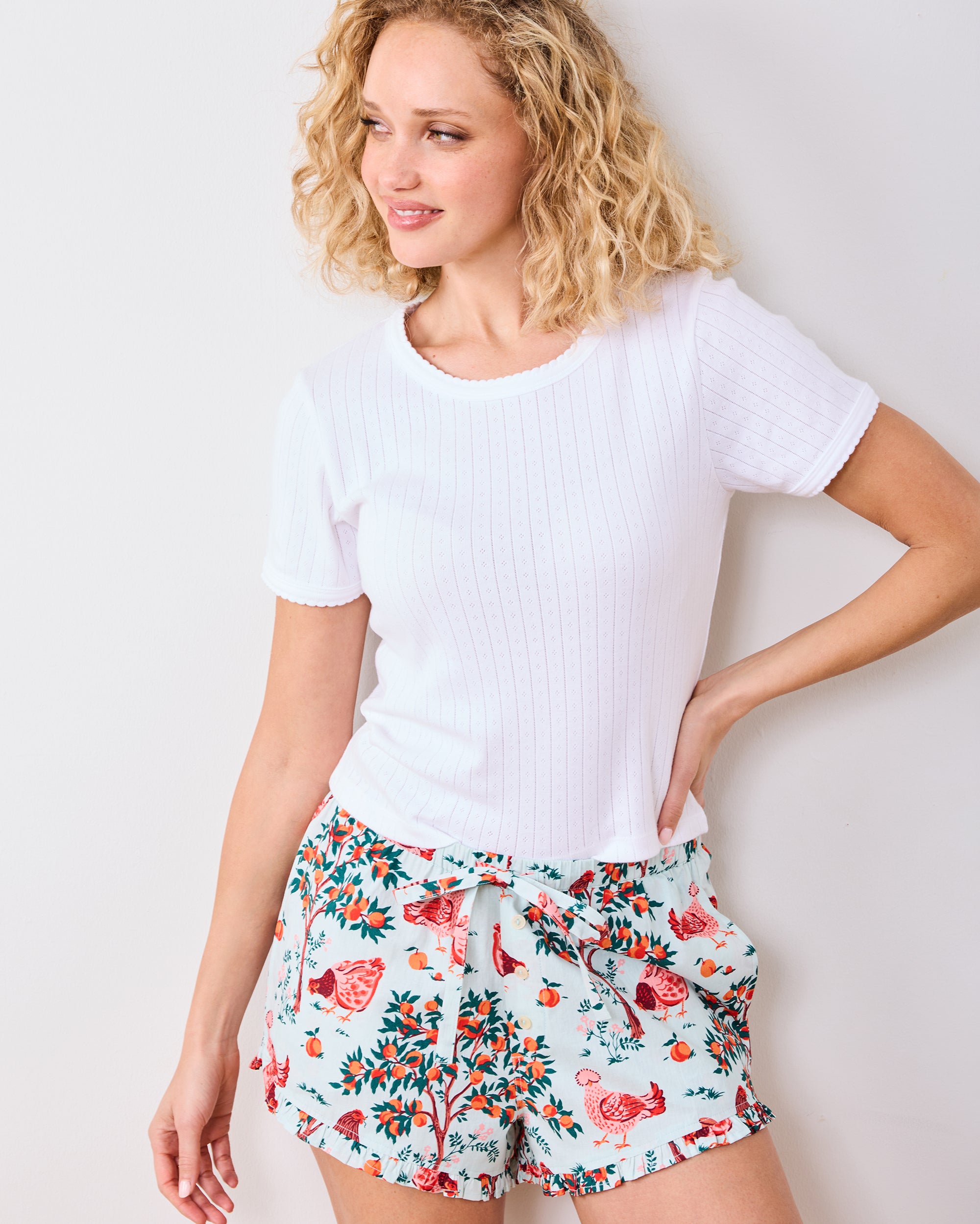 Hen House - Women's Organic Cotton Ruffle Shorts - Soft Blue