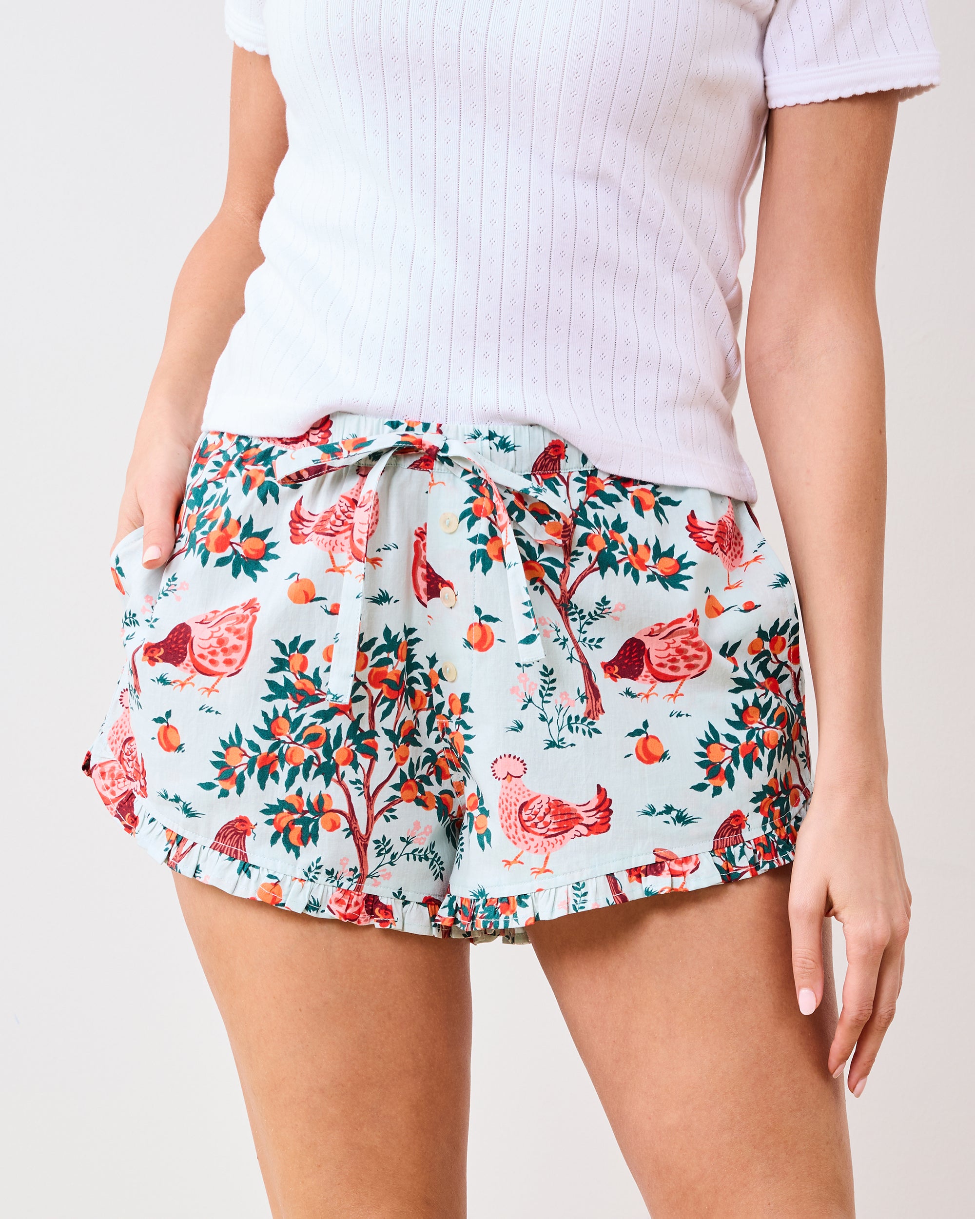 パンツ Jersey Ruffle Shorts Hen House - Women's Organic Cotton Ruffle Shorts - Soft Blue