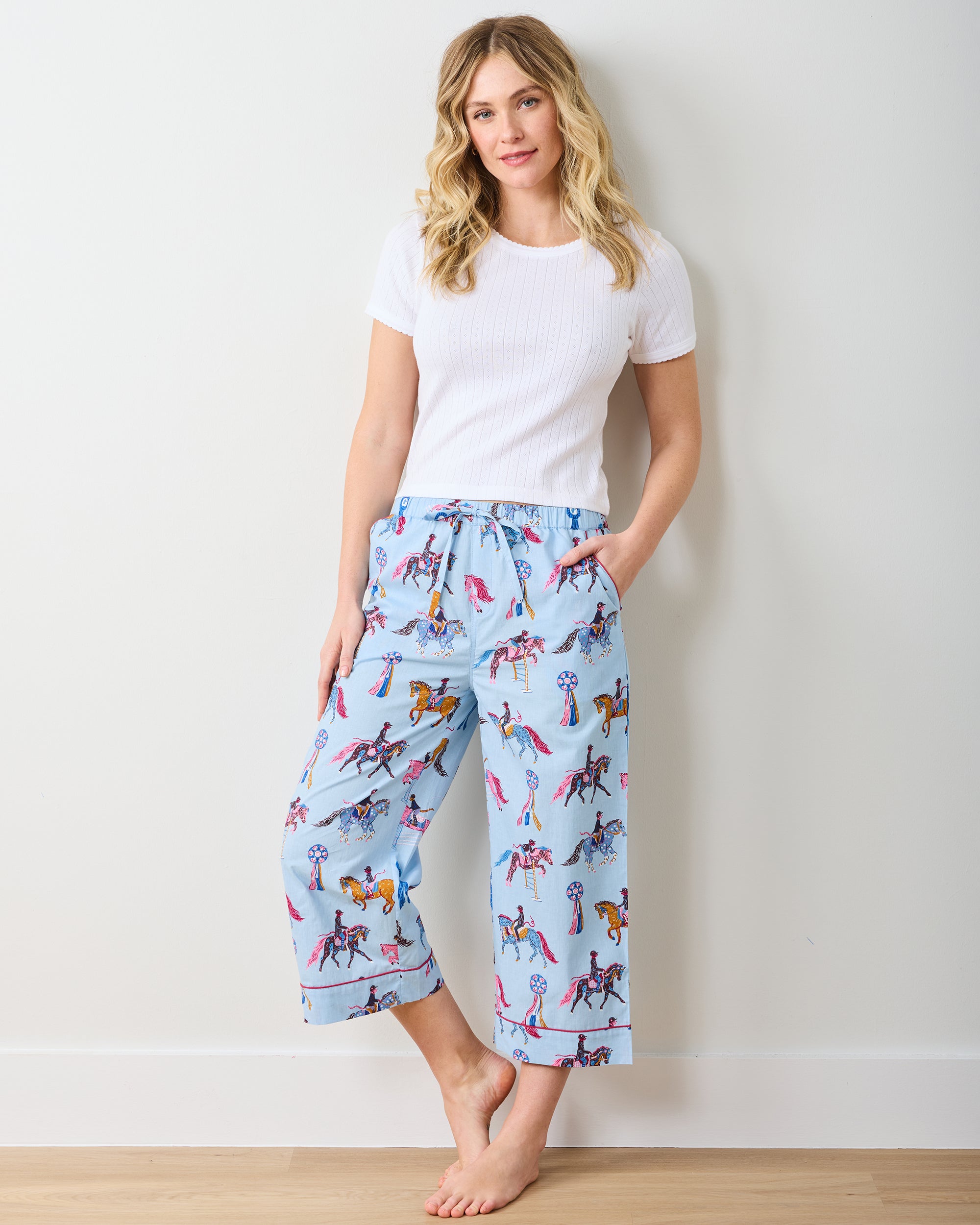 Horse Show - Women's Organic Cotton Cropped PJ Pants - Blue Ribbon