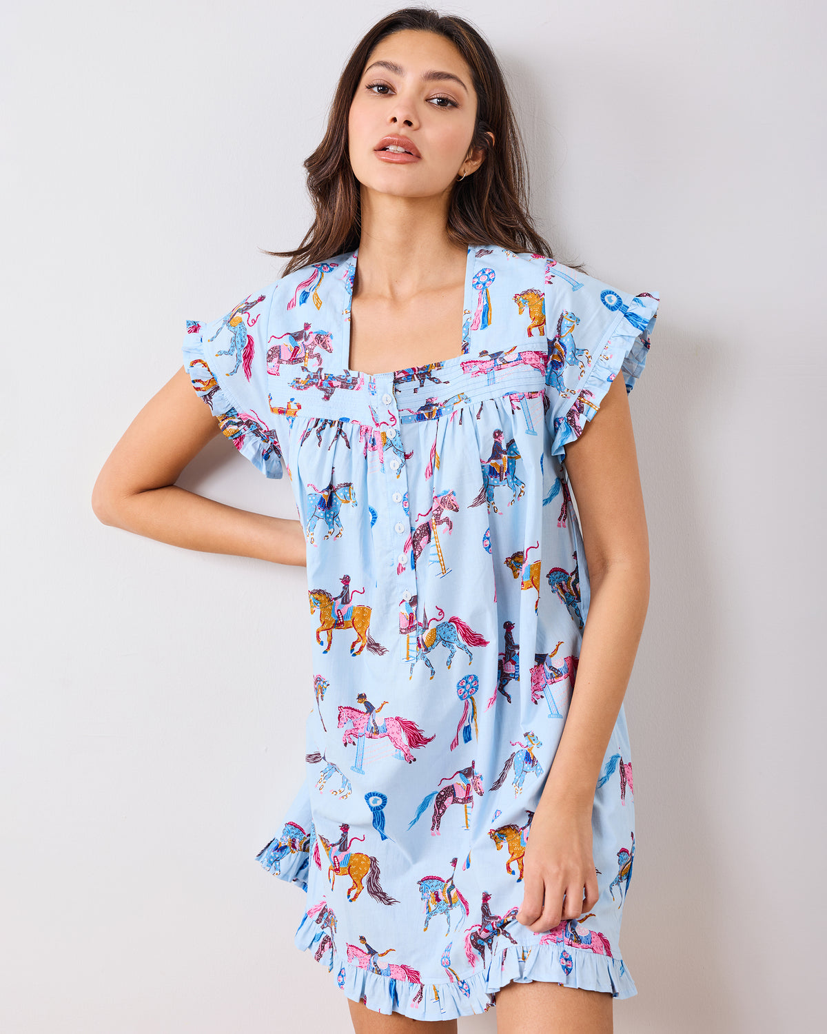 Horse Show - Pintuck Nightgown - Blue Ribbon - Printfresh