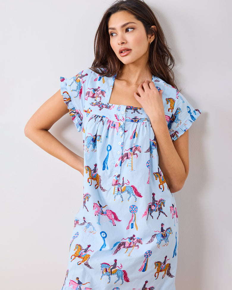 Horse Show - Pintuck Nightgown - Blue Ribbon - Printfresh