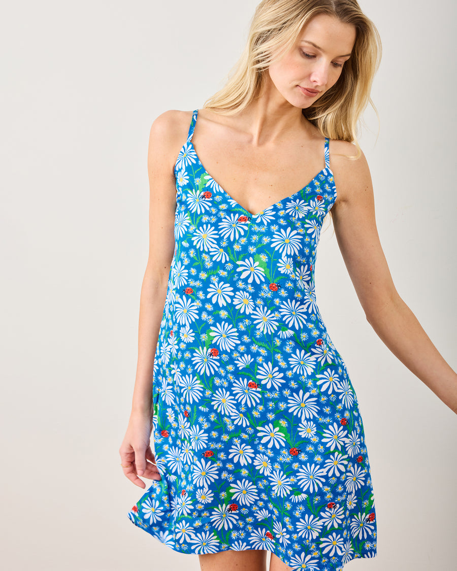 Lucky Daisy - Eco Satin Chic To Sleep Shortie - Deep Cobalt - Printfresh