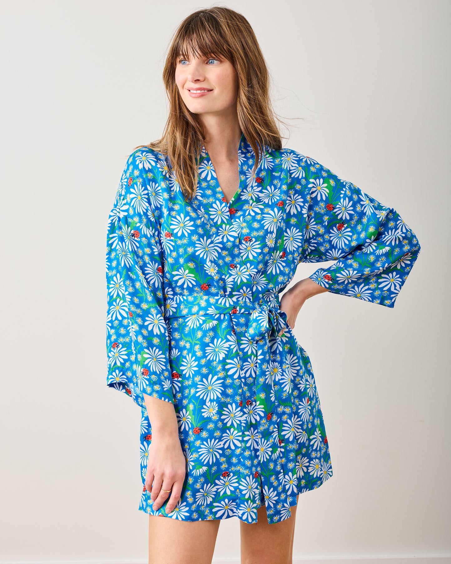 Lucky Daisy - Eco Satin Glam Mini Robe - Deep Cobalt - Printfresh