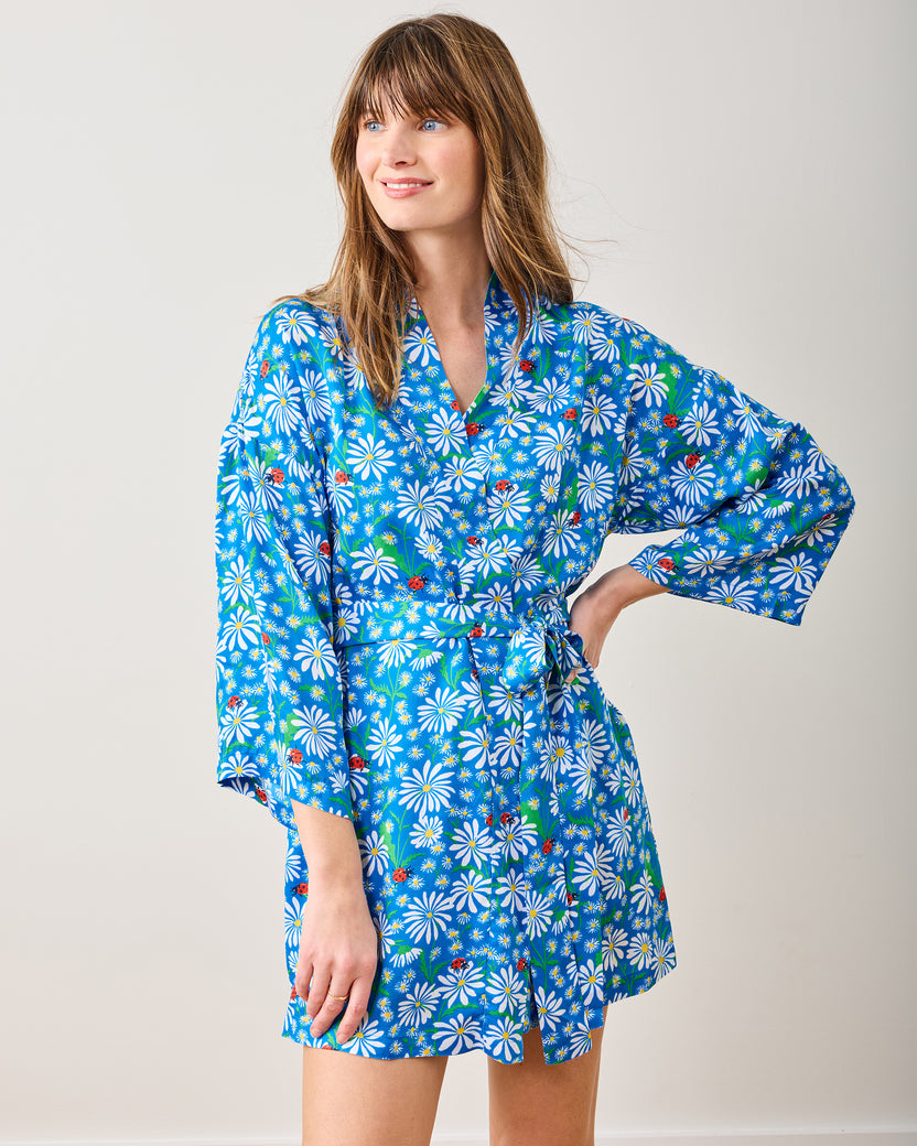 Lucky Daisy - Eco Satin Glam Mini Robe - Deep Cobalt - Printfresh