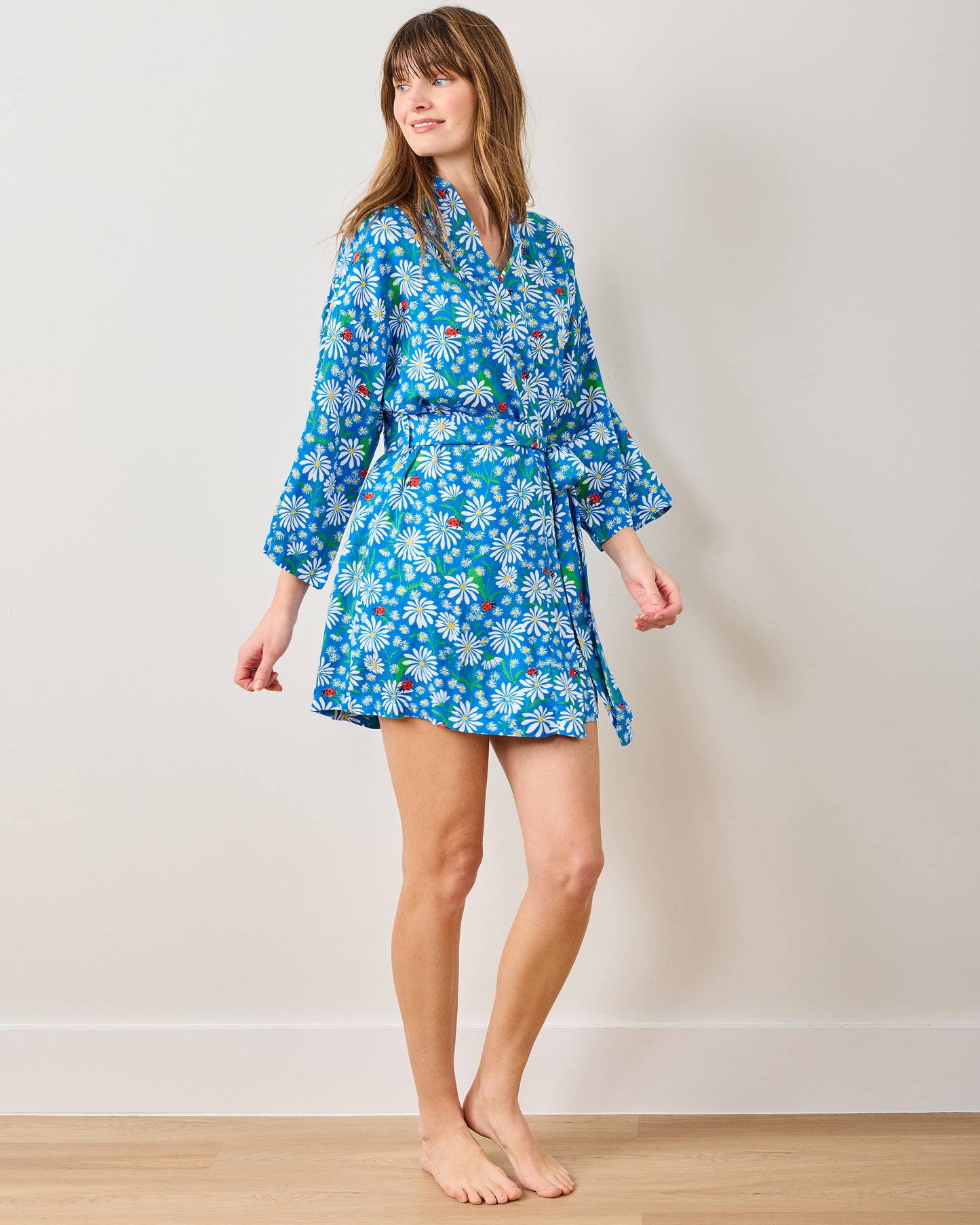 Lucky Daisy - Eco Satin Glam Mini Robe - Deep Cobalt - Printfresh
