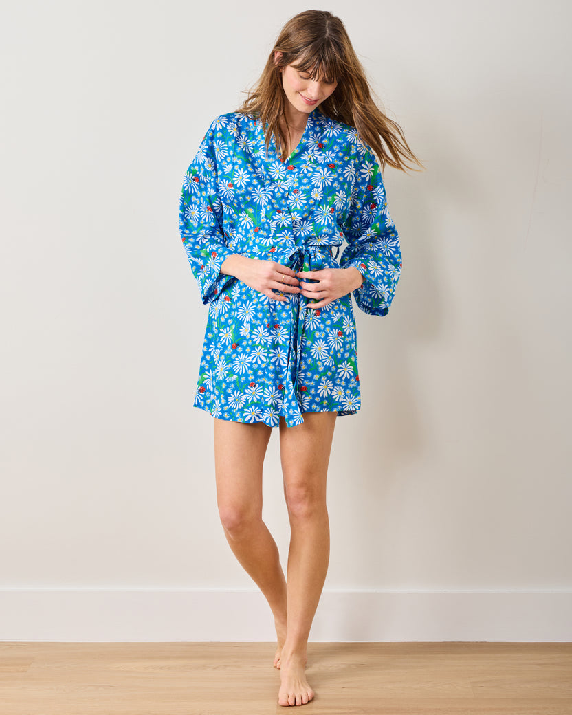 Lucky Daisy - Eco Satin Glam Mini Robe - Deep Cobalt - Printfresh