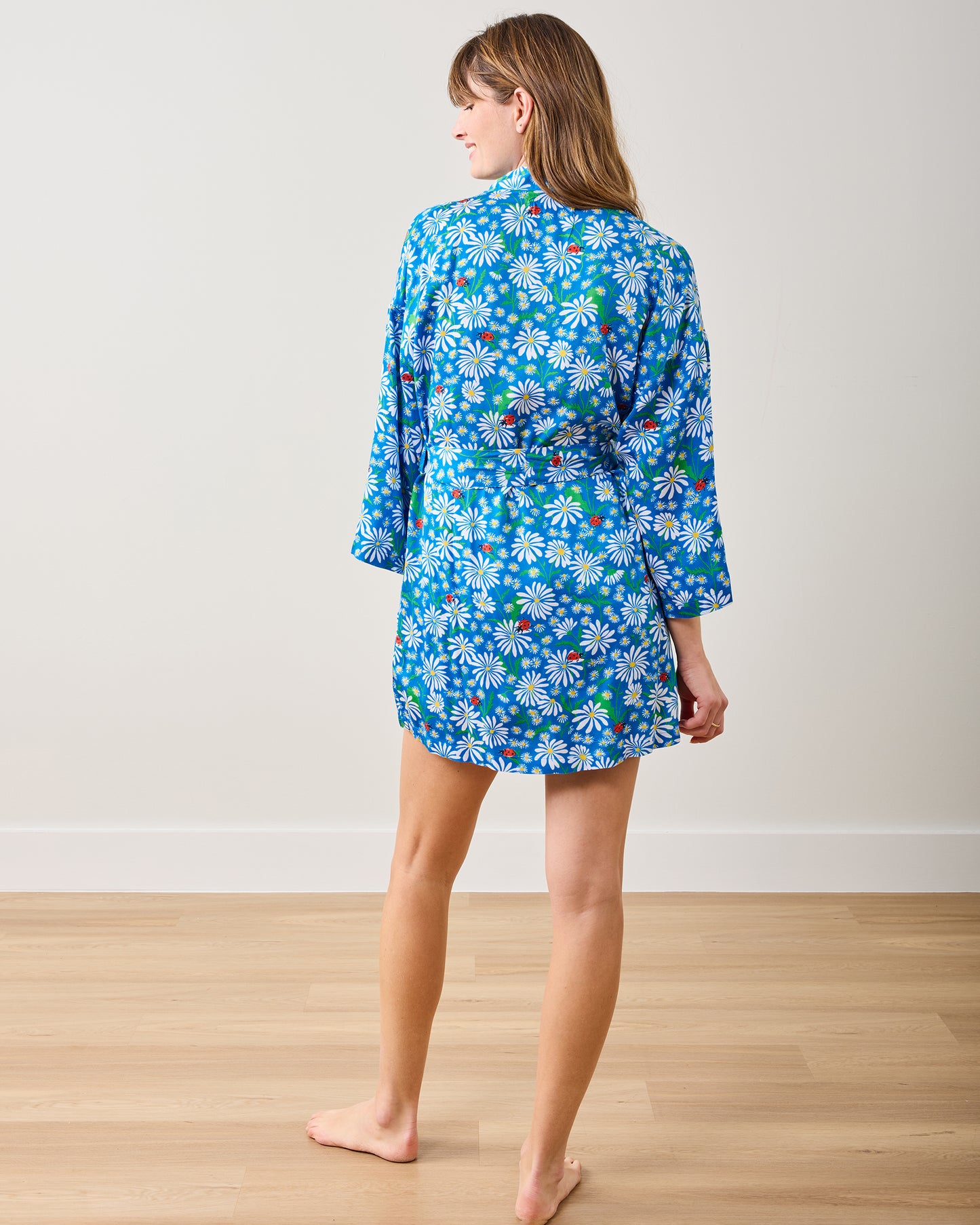 Lucky Daisy - Eco Satin Glam Mini Robe - Deep Cobalt - Printfresh