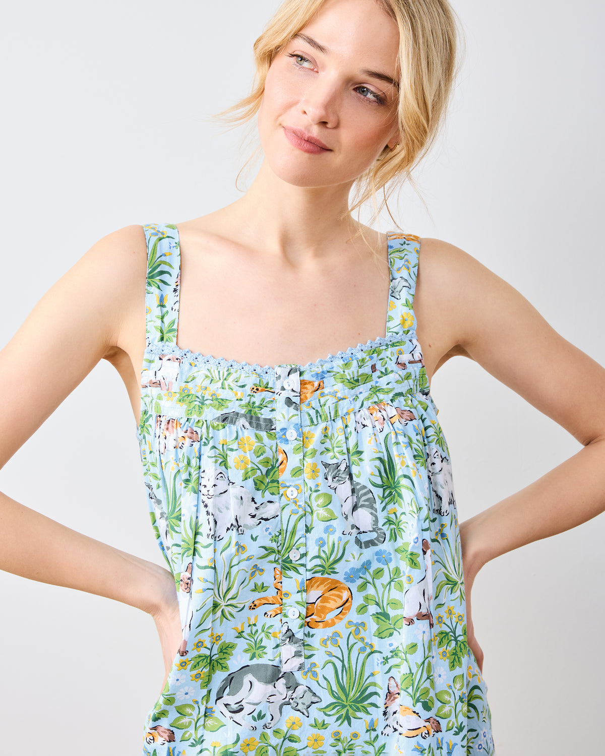 Must Love Cats - Back To Bed Nightgown - Cornflower - Printfresh